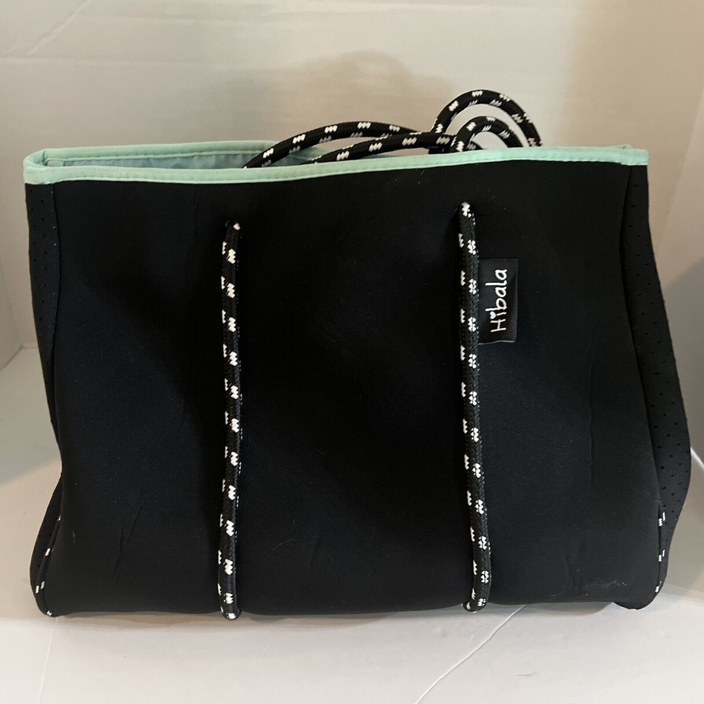 Hibala Neoprene Tote Bag Black Mint Green Perforated‎ Beach Gym Travel Pool